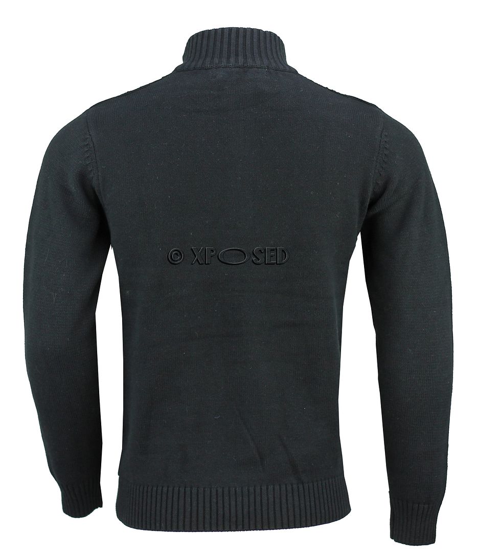 Mens Funnel Neck Half Zip Neck Patterned Jumper Long Sleeve Knitted